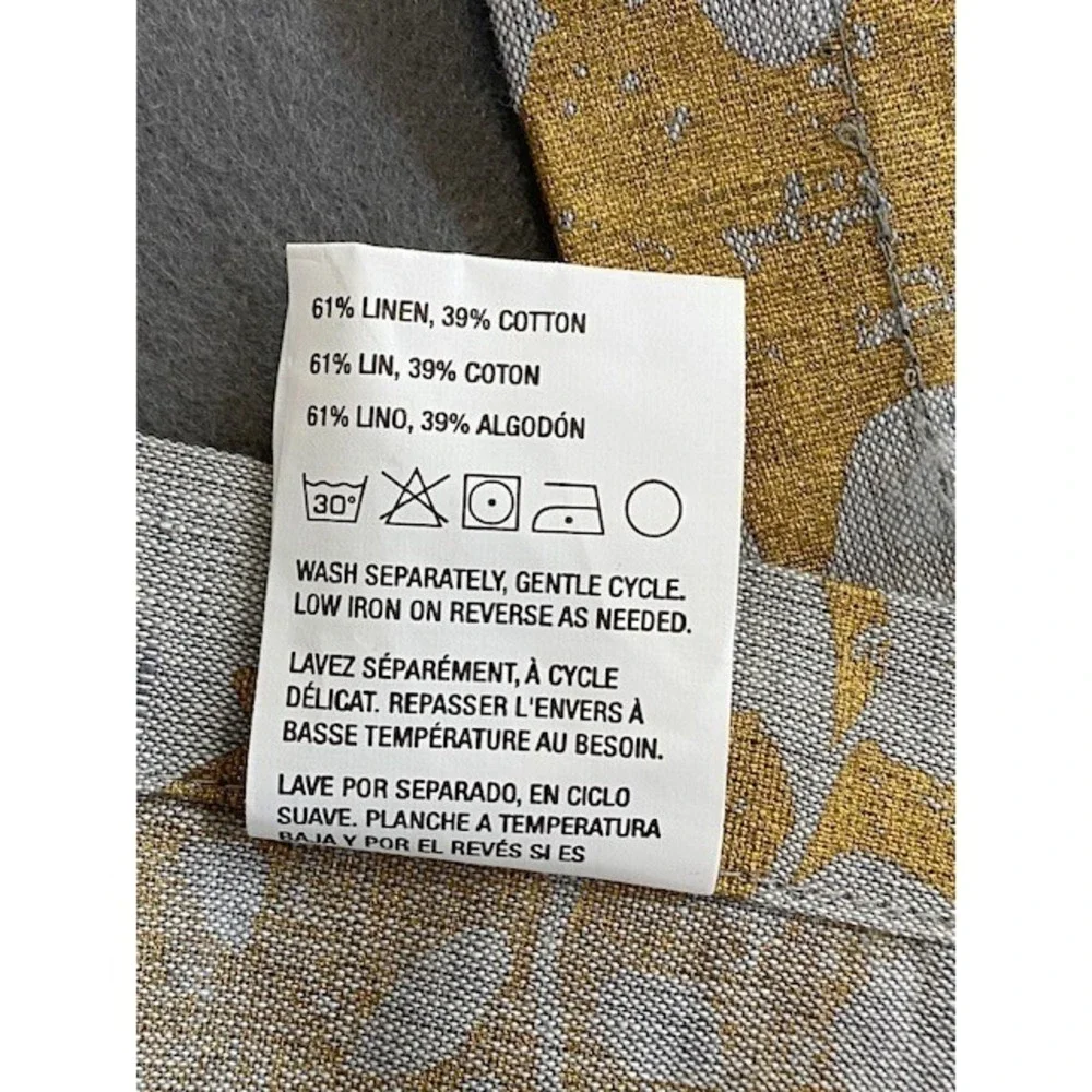 Crate &‎ Barrel Winter Floral Table Runner 14x90 Gold Gray Linen Cotton Metallic